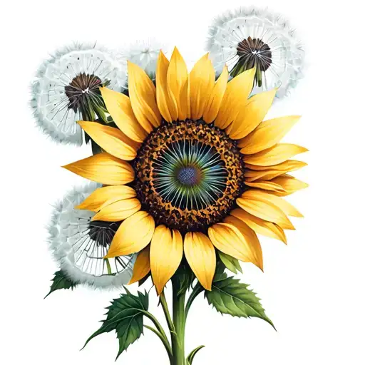 Sunflower mixed with dandelion flower tattoo design idea