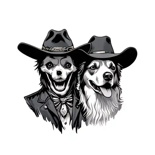 ghost cowboy and dog tattoo design idea