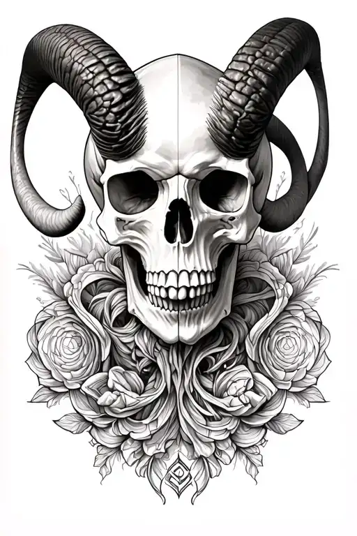 skull aries zodiac tattoo design idea