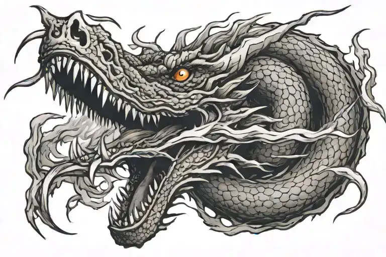 long dragon breathing fire out his mouth tattoo design idea