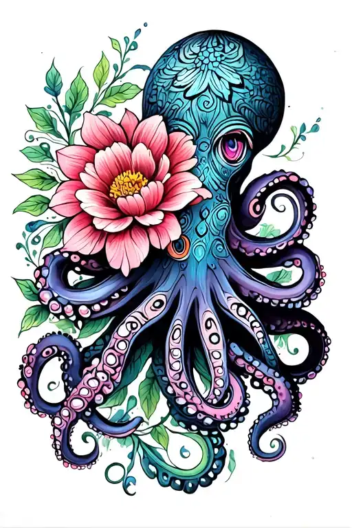 Octopus hugging flower mandala tattoo design idea