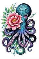 Octopus hugging flower mandala tattoo design idea