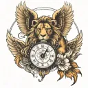 lion with angel wings &  watch face with 6.30 date  tattoo design idea