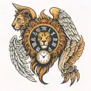 lion with angel wings &  watch face with 6.30 date  tattoo design idea