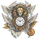 lion with angel wings &  watch face with 6.30 date  tattoo design idea