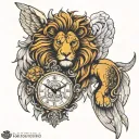 lion with angel wings &  watch face with 6.30 date  tattoo design idea