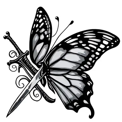 butterfly with sword tattoo design idea