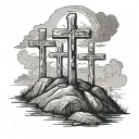 3 Crosses on hill tattoo design idea