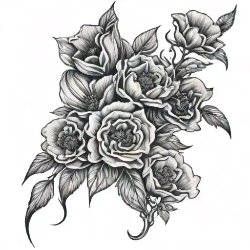 full leg sleeve tattoo with Anzac designs and red poppies everything else black and white  tattoo design idea