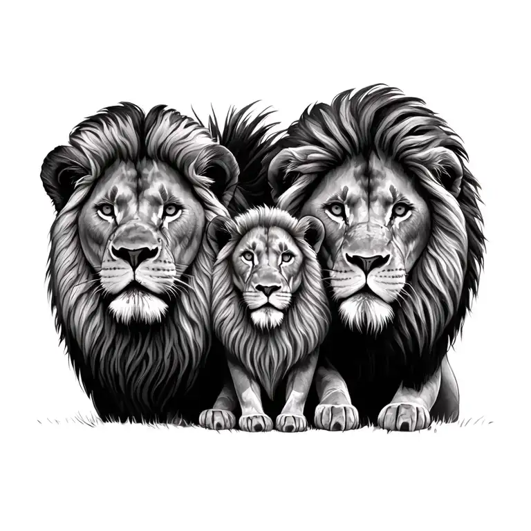 lion family posing for a picture tattoo design idea