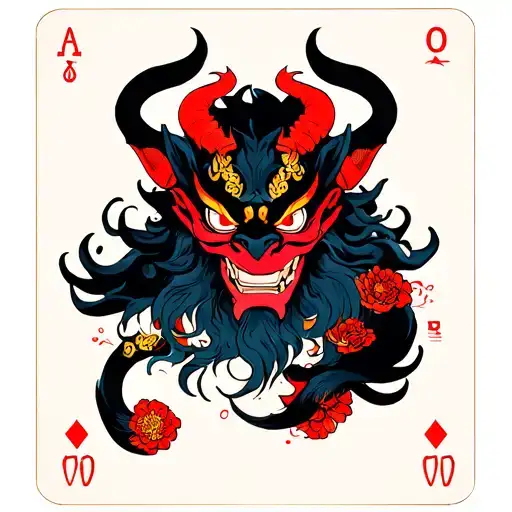 Demon oni playing card tattoo design idea