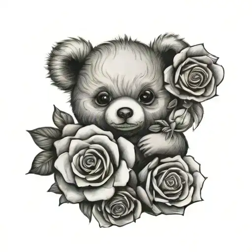 teddy bear and rose  tattoo design idea