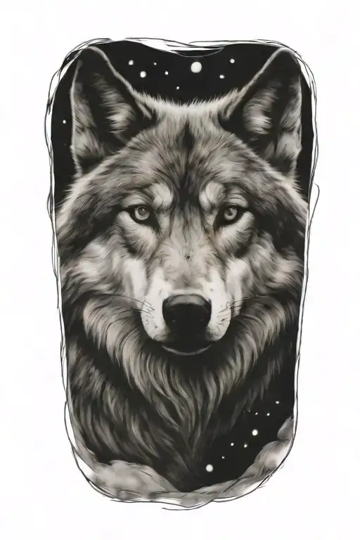 wolf space tattoo design idea