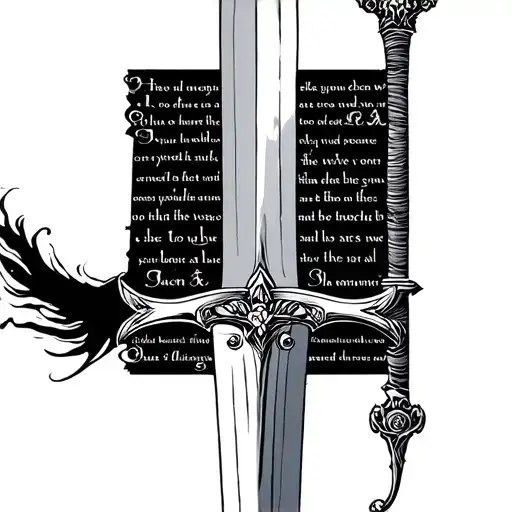 a sword with bible scripture tattoo design idea