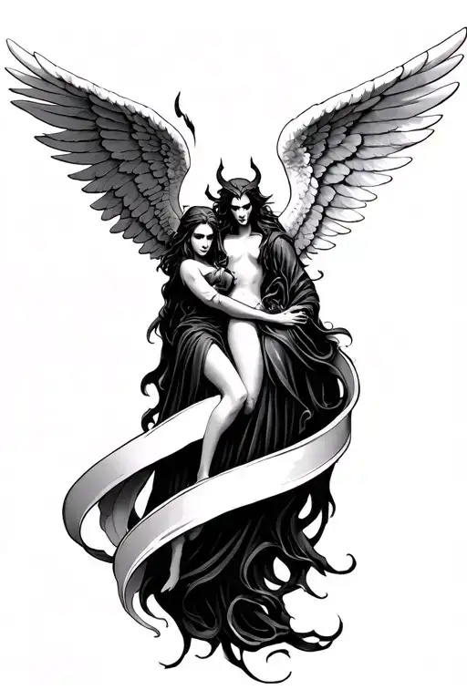 full sleeve angel and devil tattoo design idea