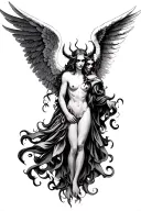 full sleeve angel and devil tattoo design idea