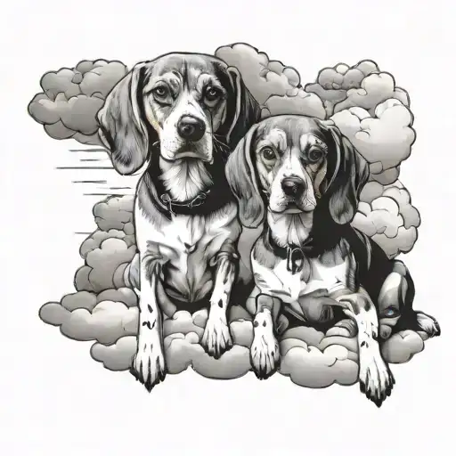 two beagles sitting on a cloud tattoo design idea