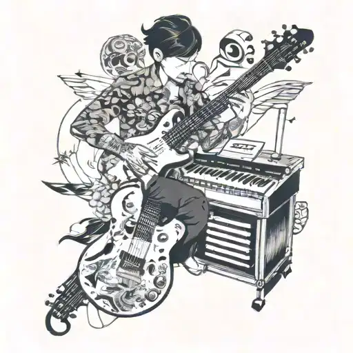 percussion, electric guitar, piano tattoo design idea