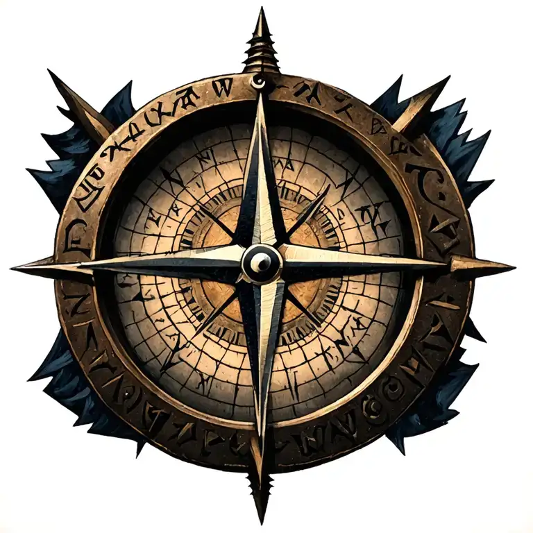 norse compass with runes tattoo design idea