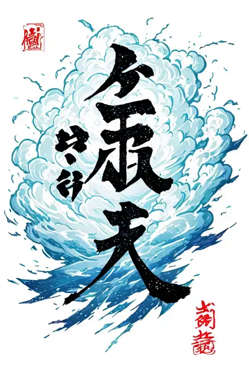 Japanes Kanji for kaizen symbol covered by a storm tattoo design idea