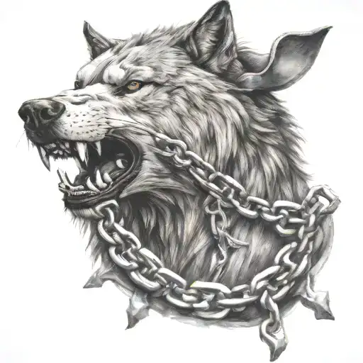 fenrir breaking his chains wrapped tattoo design idea