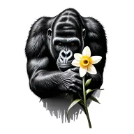 silverback gorilla holding daffodil tattoo design idea