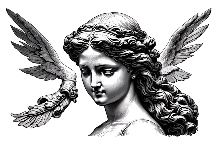 a detailed realistic depiction of Aphrodite in the style of a ancient Greek statue inspired  tattoo design idea