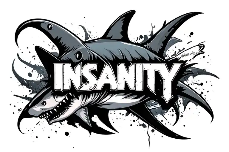 INSANITY text with tribal design from far cry 3 and sharks tattoo design idea