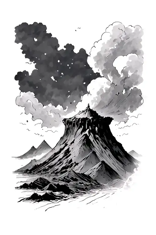 Vesuvius of Naples with irregular lines and decorations tattoo design idea