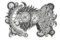 lion and clock face tattoo design idea
