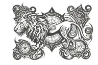 lion and clock face tattoo design idea