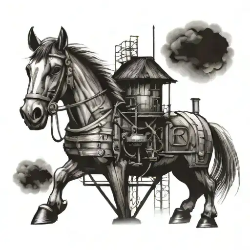 industry,  horse , coal mine tower tattoo design idea