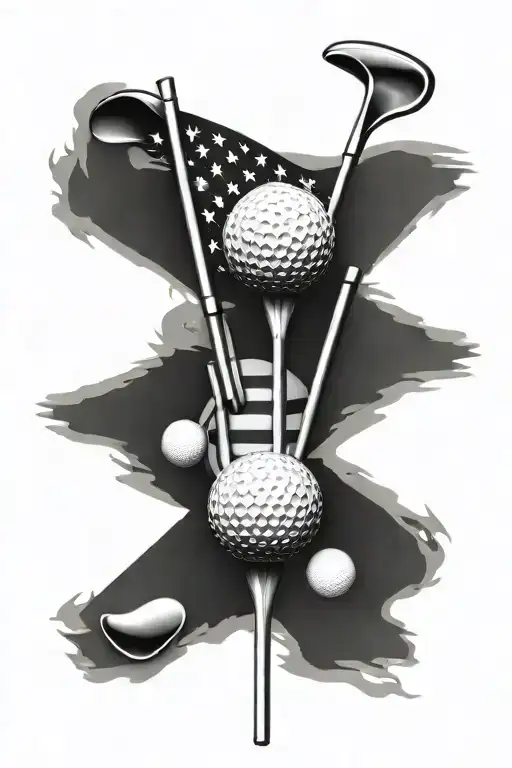 American flag made out of golf clubs and golf balls tattoo design idea