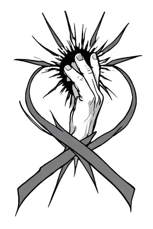Crossed fingers, simple, sunburst lines forming a circle around the finger tips tattoo design idea