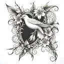 vines with thorns wrapping arm with lily flowers and a dove   tattoo design idea