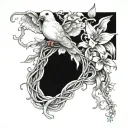 vines with thorns wrapping arm with lily flowers and a dove   tattoo design idea