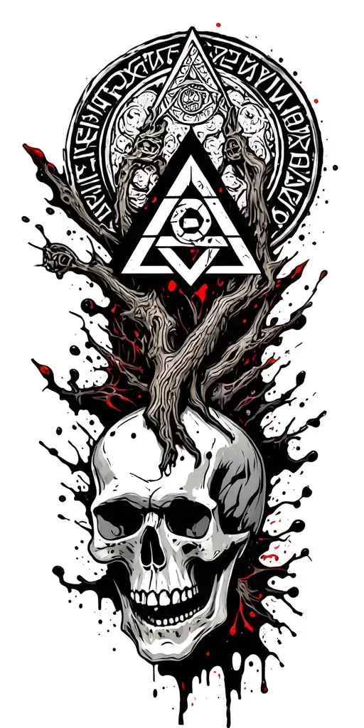 "Lenny Vince" Valknut,Vegvisir, Yggdrasil, Background Rune and skull tattoo design idea