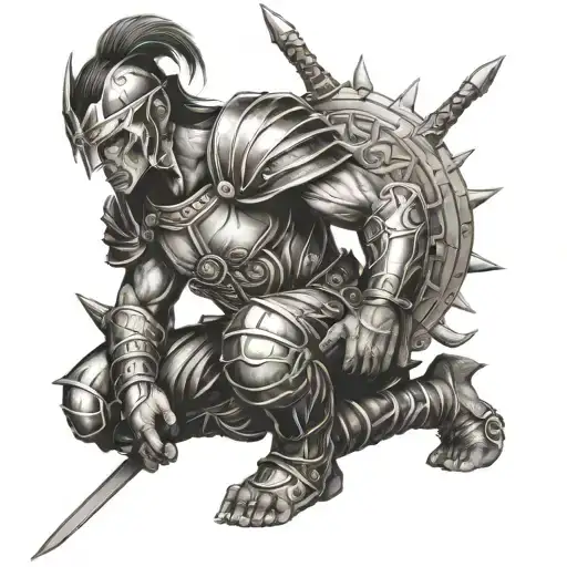 Warrior Kneeling tattoo design idea