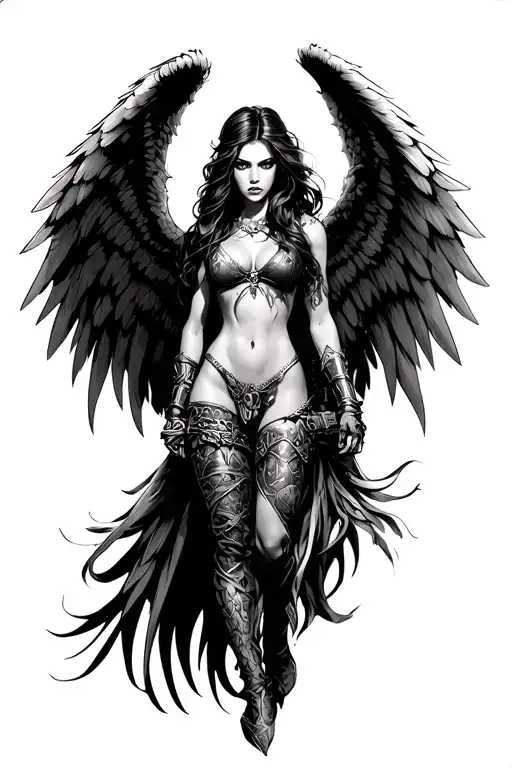 angel wing female warrior tattoo design idea