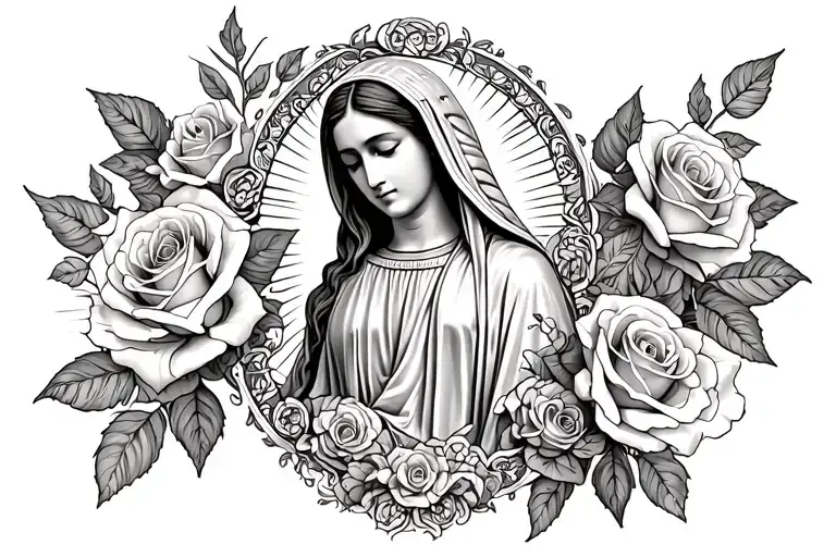 Guadalupe with roses around it tattoo design idea