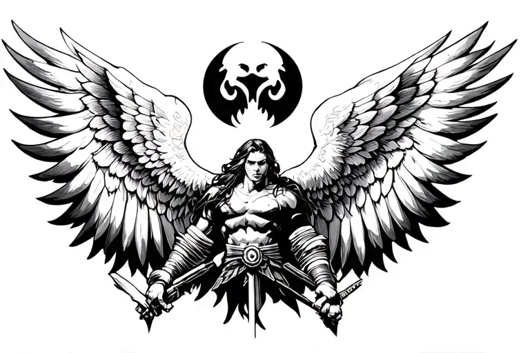 warriors with wings flying tattoo design idea