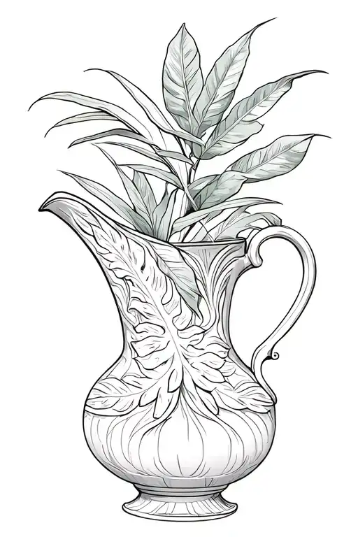 pitcher vase ornemental designs monstera leaves and bird of paradise leaves tattoo design idea