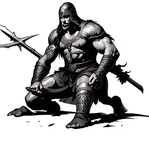 spartan warrior kneeling tattoo design idea
