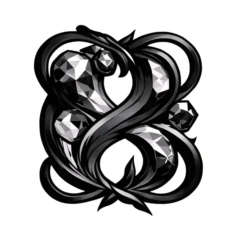 A minimalist tattoo design of a Gemini sign made out of May birthstones, with a black-grey style tattoo design idea