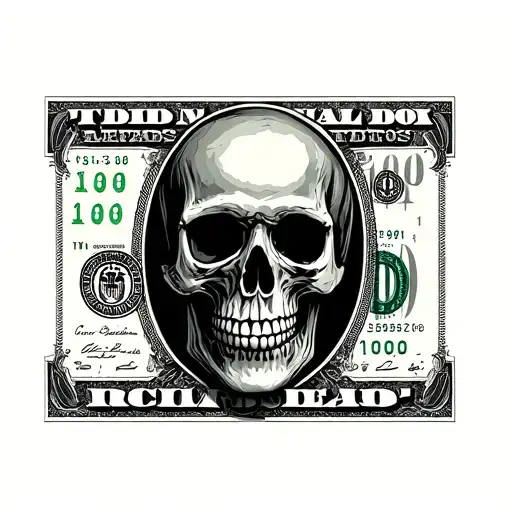 100 dollar bill with skull in the middle tattoo design idea