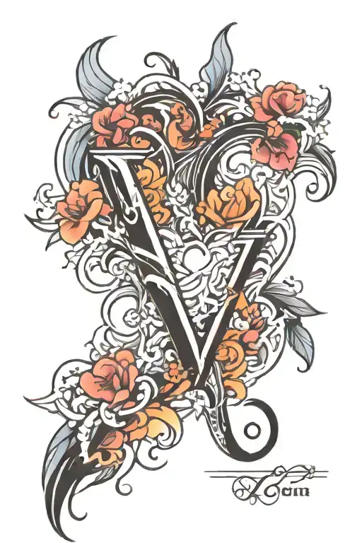 Initial N with heart tattoo design idea