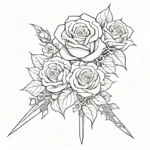 dagger and roses tattoo design idea