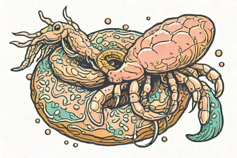 cute brine shrimp using a donut as a lifesaver tattoo design idea