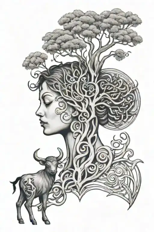 tree of life mother little girl astrological sign Taurus Cancer tattoo design idea
