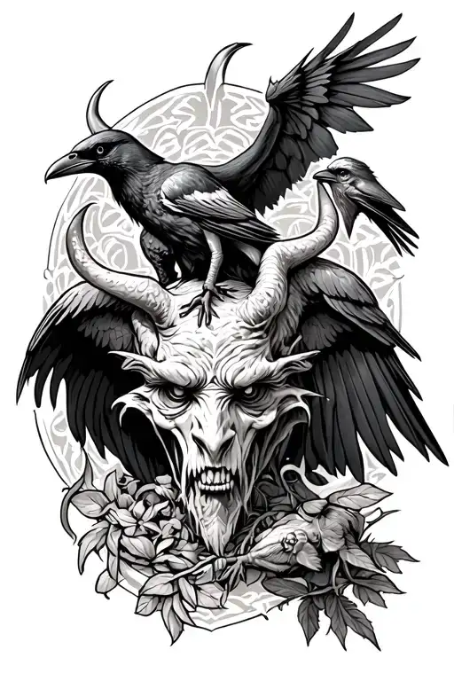 there should be a devil and a crow  tattoo design idea